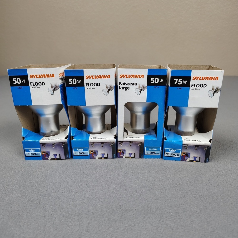 Sylvania Flood Light Bulbs 50W 75W Indoor Diffused Light Lot Of 4 New 120V